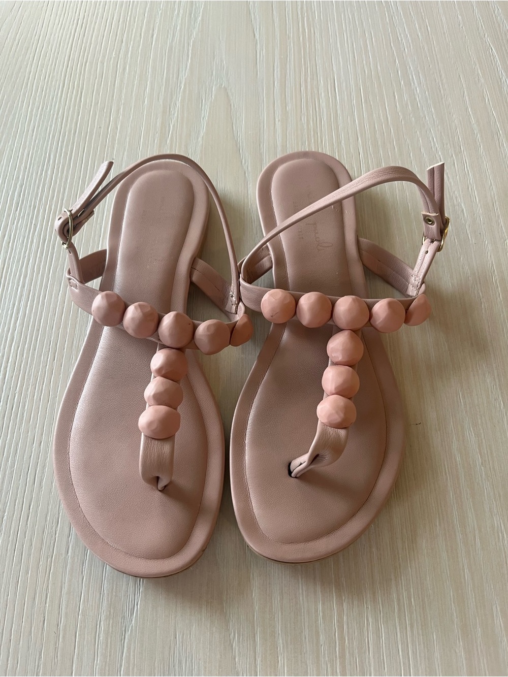 Women's Beaded T-Strap Sandals - Blush Pink
